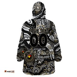 custom naidoc week 2024 magpies wearable blanket hoodie aboriginal animals keep the fire burning dt02