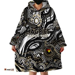 custom naidoc week 2024 magpies wearable blanket hoodie aboriginal animals keep the fire burning dt02
