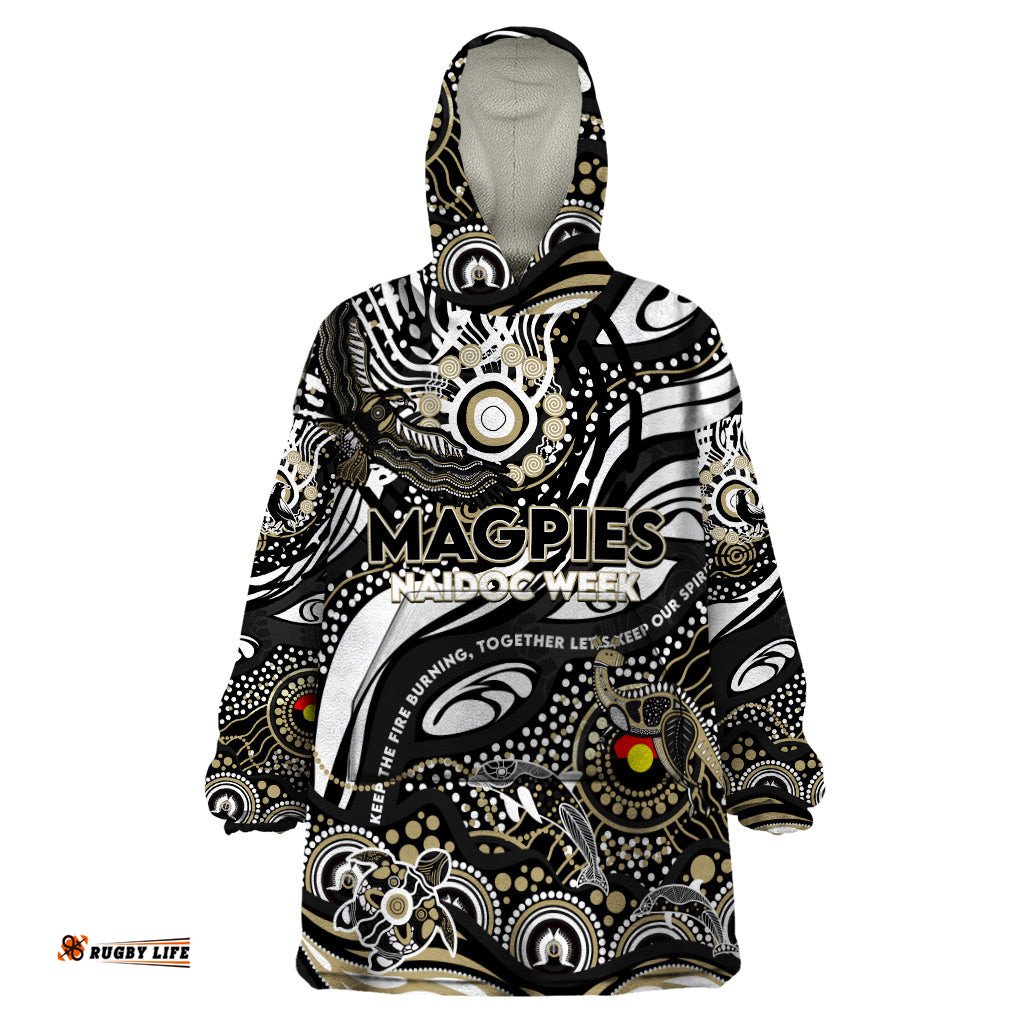 custom naidoc week 2024 magpies wearable blanket hoodie aboriginal animals keep the fire burning dt02