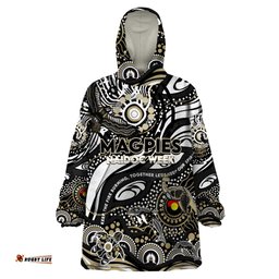 custom naidoc week 2024 magpies wearable blanket hoodie aboriginal animals keep the fire burning dt02
