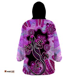 australia wearable blanket hoodie aussie opal pattern with lizard aboriginal art pink