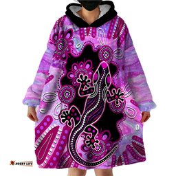 australia wearable blanket hoodie aussie opal pattern with lizard aboriginal art pink