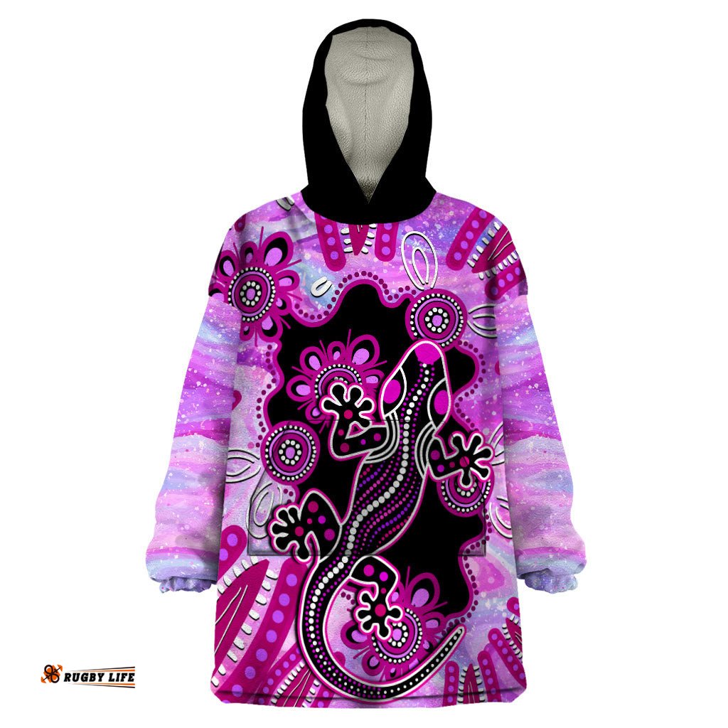 australia wearable blanket hoodie aussie opal pattern with lizard aboriginal art pink