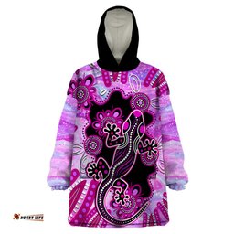 australia wearable blanket hoodie aussie opal pattern with lizard aboriginal art pink
