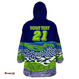 custom text and number canberra the green machine raiders boomerang indigenous wearable blanket hoodie