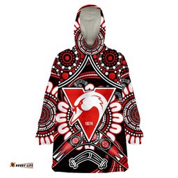 custom personalised swans football wearable blanket hoodie boomerang indigenous dots