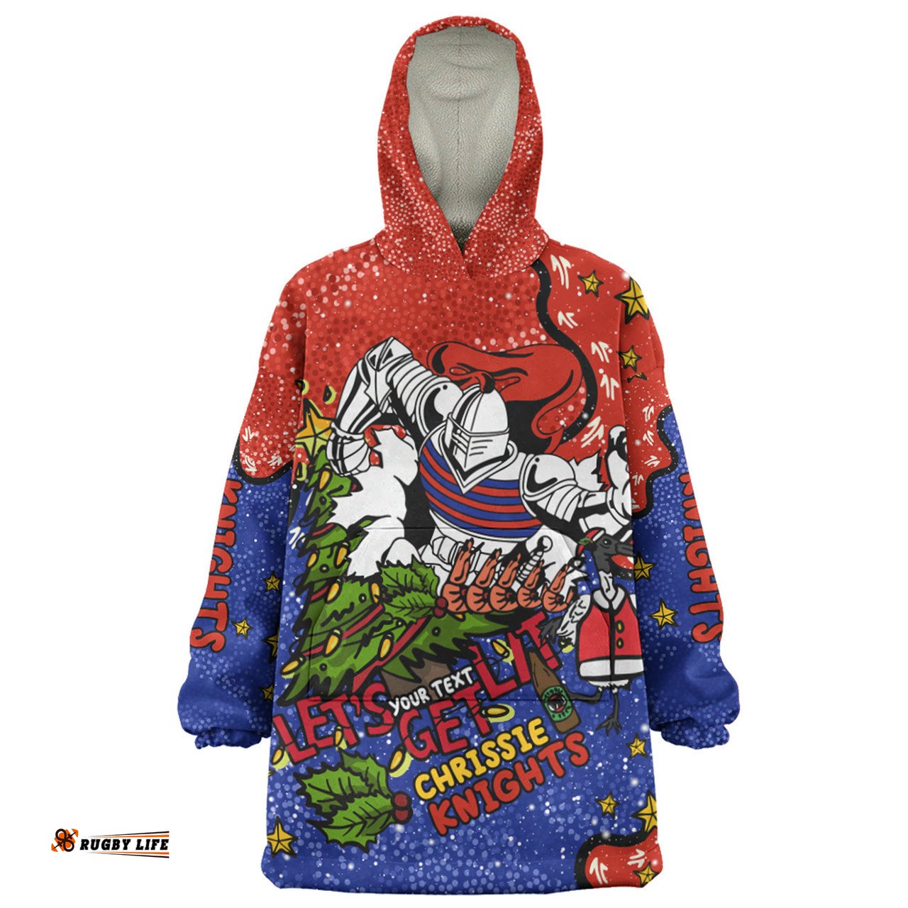 Newcastle Knights Christmas Custom Snug Hoodie - Let's Get Lit Chrisse Pressie Snug Hoodie