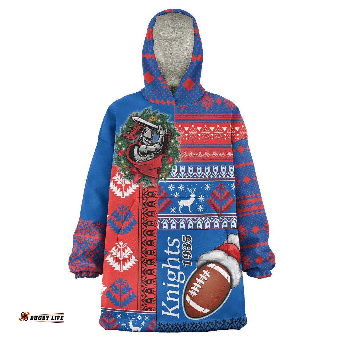 knights rugby snug hoodie custom christmas snowflakes knights rugby ball wearable blanket hoodie