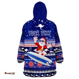 custom personalised australia christmas aussie aboriginal santa claus is surfing with kangaroo wearable blanket hoodie