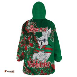 personalised rabbitohs naidoc week 2024 wearable blanket hoodie aboriginal fire burning sparks