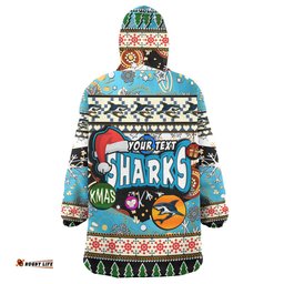 sharks rugby christmas snug hoodie custom xmas sharks christmas balls snowflake with aboriginal patterns wearable blanket hoodie