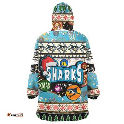 sharks rugby christmas snug hoodie custom xmas sharks christmas balls snowflake with aboriginal patterns wearable blanket hoodie