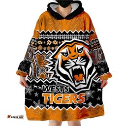 wests tigers aboriginal christmas vibe gold version wearable blanket hoodie