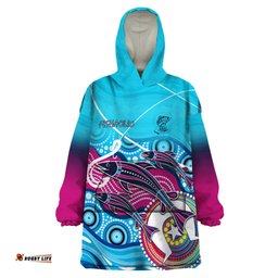 australia fishing wearable blanket hoodie fishaholic with the dhari symbol and aboriginal pattern dt02