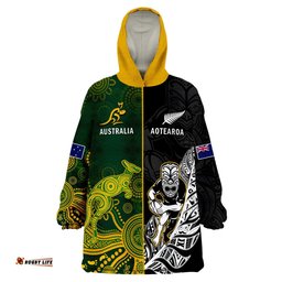 australia rugby mix aotearoa rugby wearable blanket hoodie wallabies all black special version
