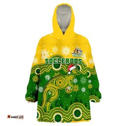 custom personalised australia soccer christmas wearable blanket hoodie socceroos indigenous kangaroo