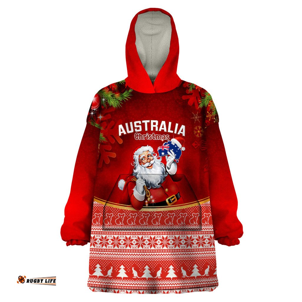 australia christmas wearable blanket hoodie xmas in july happy santa claus with map red style