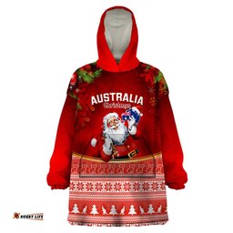 australia christmas wearable blanket hoodie xmas in july happy santa claus with map red style