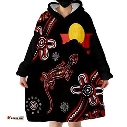 aboriginal dot lizard and aboriginal flag wearable blanket hoodie