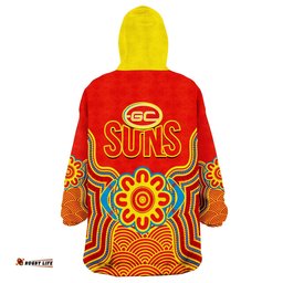 gold coast football wearable blanket hoodie suns indigenous pattern