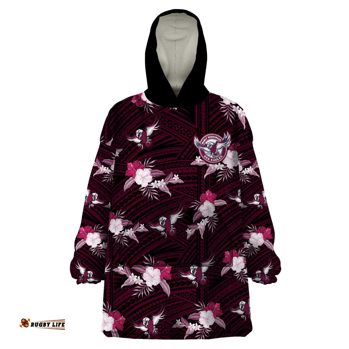 custom text and number sea eagles rugby wearable blanket hoodie polynesian tribal mix tropical hawaiian style