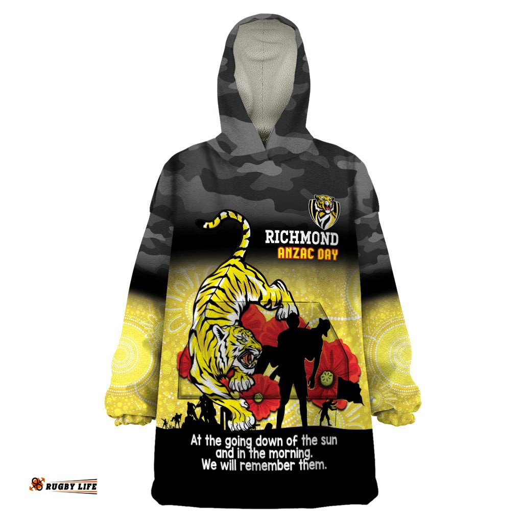 custom richmond football anzac wearable blanket hoodie gallipoli camouflage with poppies