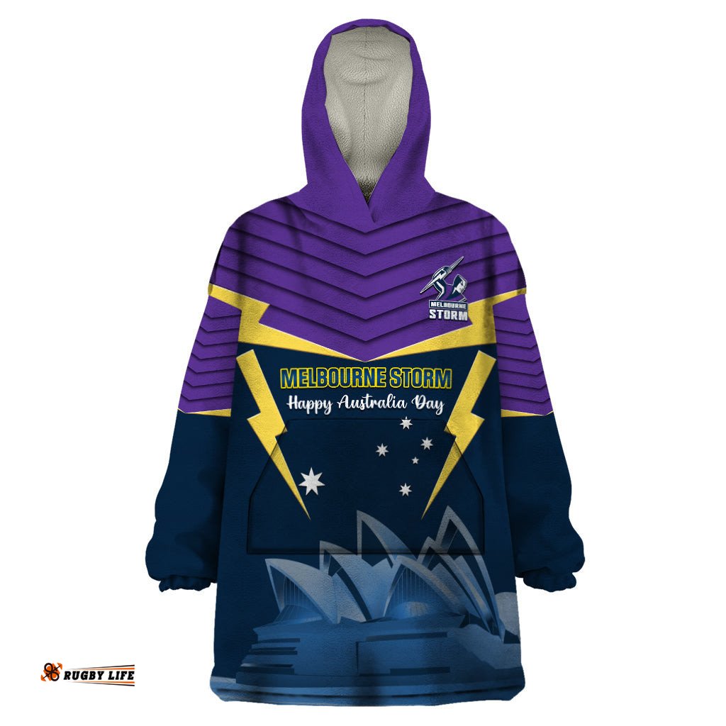 custom australia day storm wearable blanket hoodie nrl 2024 sydney opera house with map