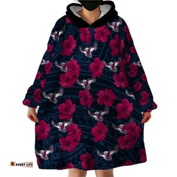 custom text and number sea eagles rugby wearable blanket hoodie polynesian style with hibiscus