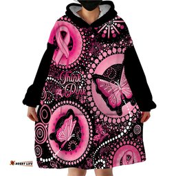 personalised australia indigenous wearable blanket hoodie breast cancer ribbon think pink black version