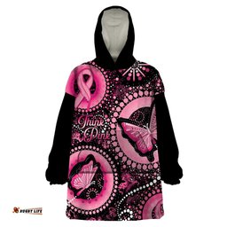 personalised australia indigenous wearable blanket hoodie breast cancer ribbon think pink black version