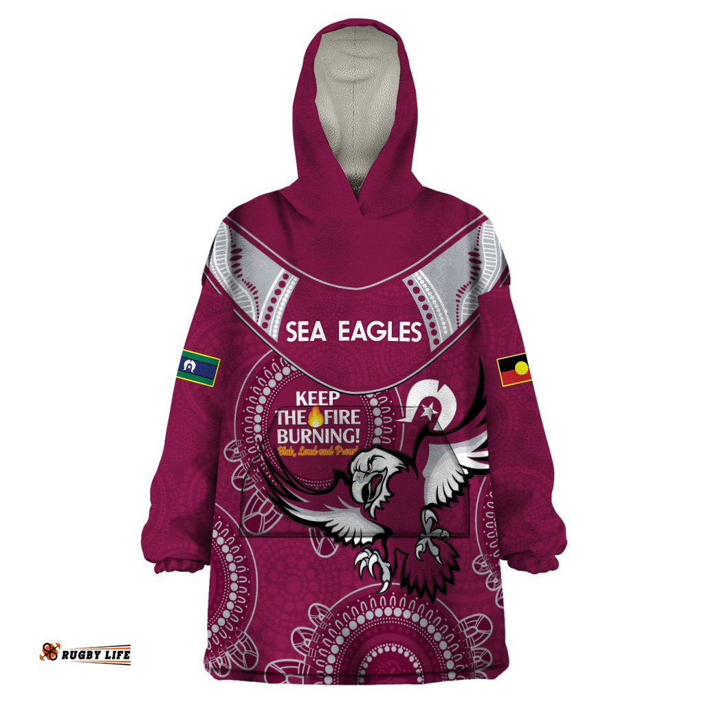 custom nrl sea eagles naidoc week wearable blanket hoodie keep the fire burning indigenous art