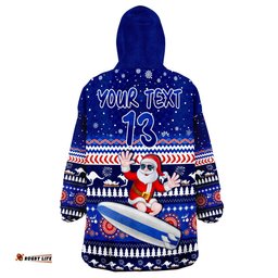 custom text and number australia christmas aussie aboriginal santa claus is surfing with kangaroo wearable blanket hoodie