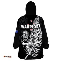 new zealand tiki rugby wearable blanket hoodie nz warriors fern maori style