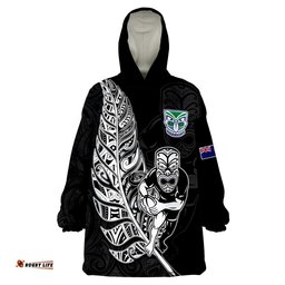 new zealand tiki rugby wearable blanket hoodie nz warriors fern maori style