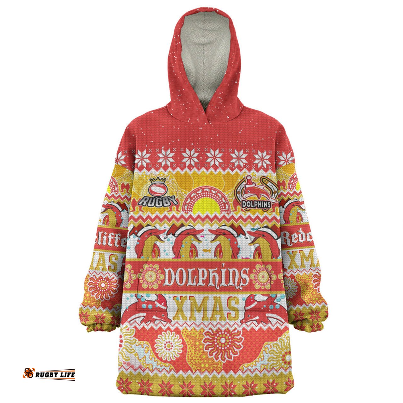 Redcliffe Dolphins Christmas Aboriginal Custom Snug Hoodie - Indigenous Knitted Ugly Xmas Style Snug Hoodie