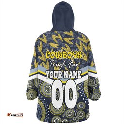 North Queensland Cowboys Snug Hoodie - Tropical Patterns And Dot Painting Eat Sleep Rugby Repeat