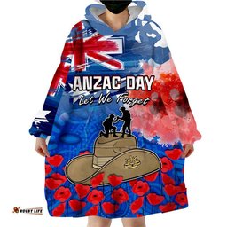custom personalised australia anzac day wearable blanket hoodie grunge australia flag and red poppy