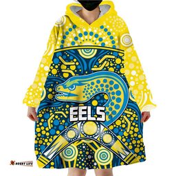 parramatta eels rugby wearable blanket hoodie boomerang indigenous dots