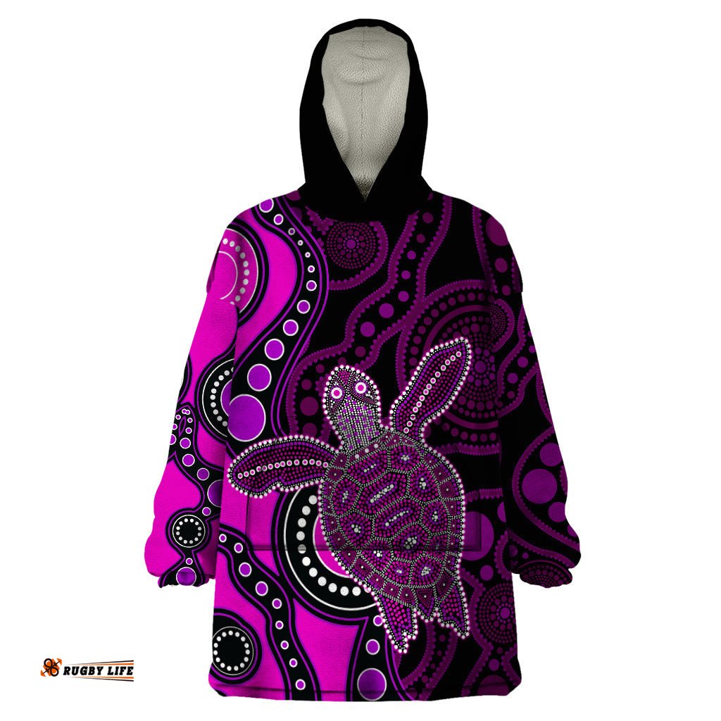 aboriginal turtle wearable blanket hoodie pink style