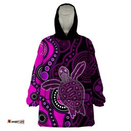 aboriginal turtle wearable blanket hoodie pink style