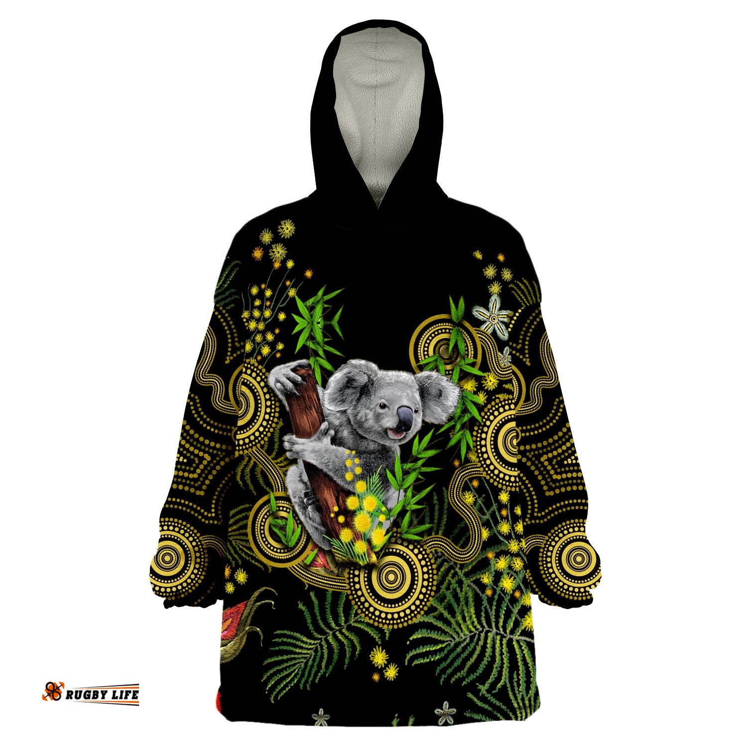 custom personalised golden wattle australia acacia pycnantha mix aboriginal wearable blanket hoodie