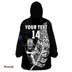 custom text and number new zealand tiki rugby wearable blanket hoodie nz warriors fern maori style