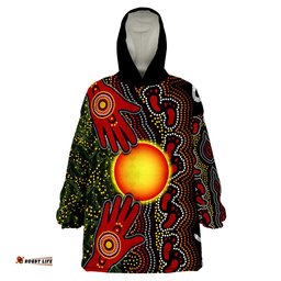 custom text and number aboriginal dot painting go to touch the sun wearable blanket hoodie