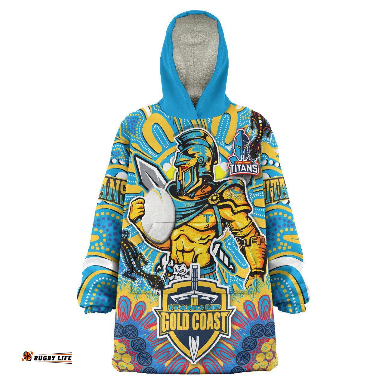 Gold Coast Titans Custom Snug Hoodie - Stand Up Titans Indigenous Aboriginal Inspired Oodie