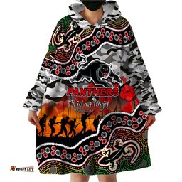 custom personalised anzac day nrl panthers wearable blanket hoodie aboriginal lizard patterns