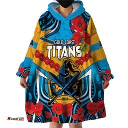 custom gld titans rugby anzac wearable blanket hoodie gallipoli soldier with aboriginal art