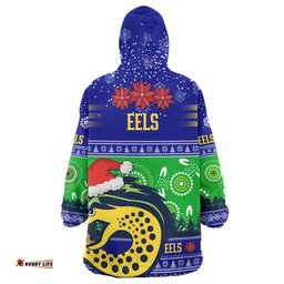 Parramatta Eels Christmas Snug Hoodie - Custom Parramatta Eels Ugly Christmas And Aboriginal Inspired Patterns Oodie Blanket