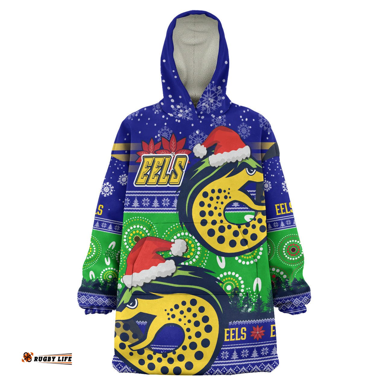 Parramatta Eels Christmas Snug Hoodie - Custom Parramatta Eels Ugly Christmas And Aboriginal Inspired Patterns Oodie Blanket