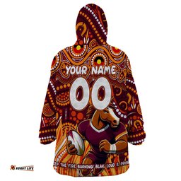 custom australia naidoc week 2024 wearable blanket hoodie brisbane broncos mascot keep the fire burning dt02