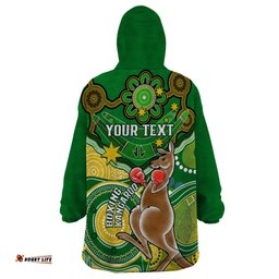 personalised australia boxing kangaroo wearable blanket hoodie aussie indigenous art mix national color